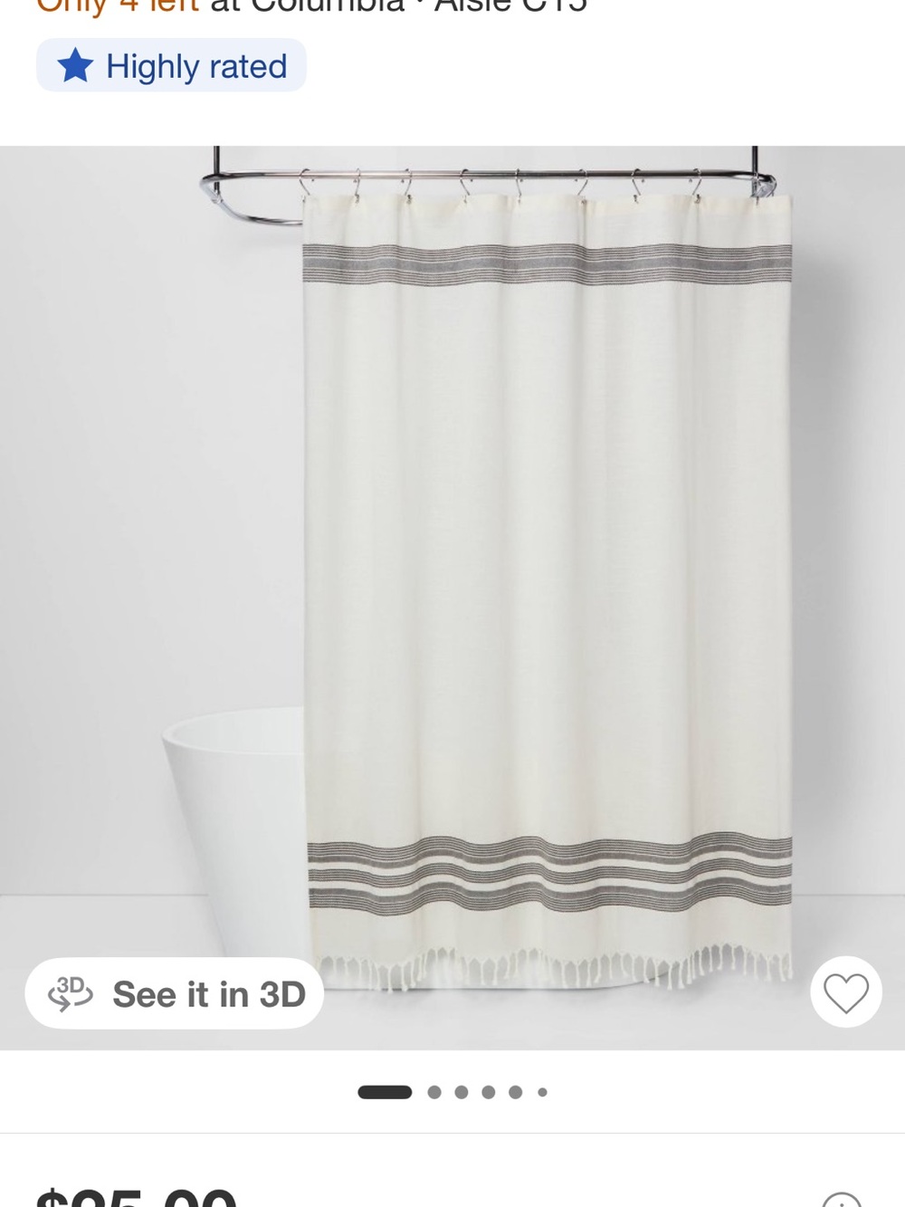 Threshold Cream Shower Curtain with Gray Stripe Detail